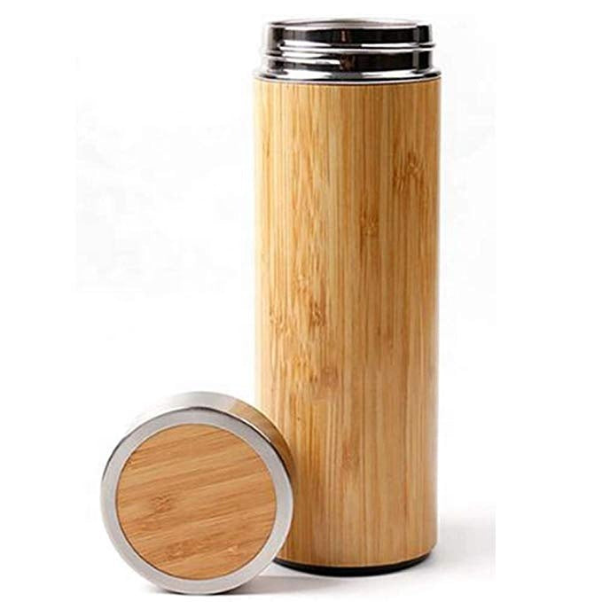 Personalized Bamboo Tumbler 15oz – Stainless Steel Engraved Bottle with Natural Bamboo Finish