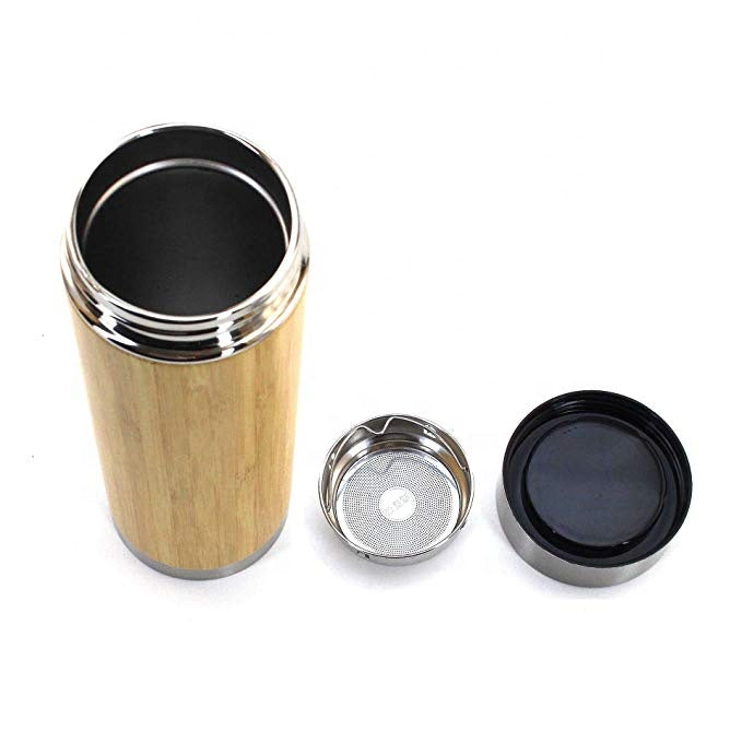 Personalized Bamboo Tumbler 15oz – Stainless Steel Engraved Bottle with Natural Bamboo Finish