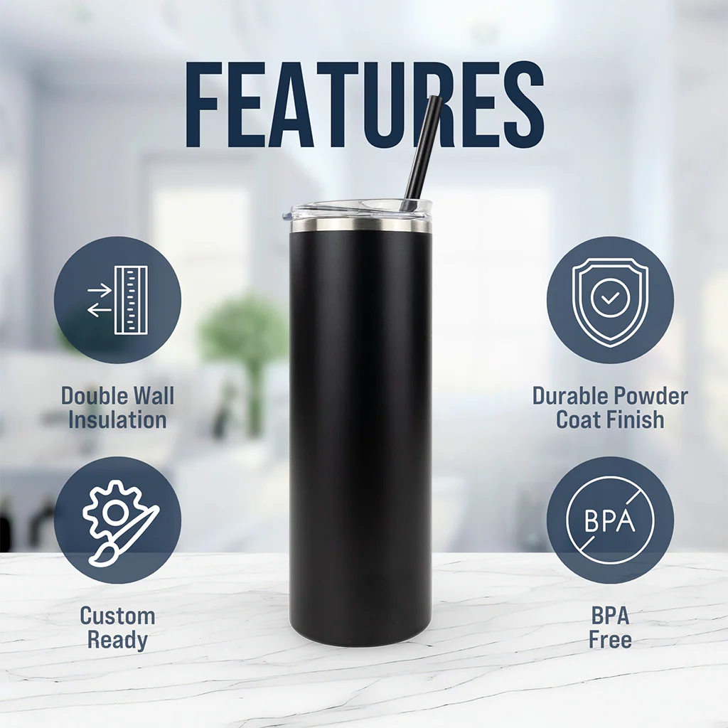Personalized 20oz Powder Coated Skinny Tumbler | Custom Laser Engraved