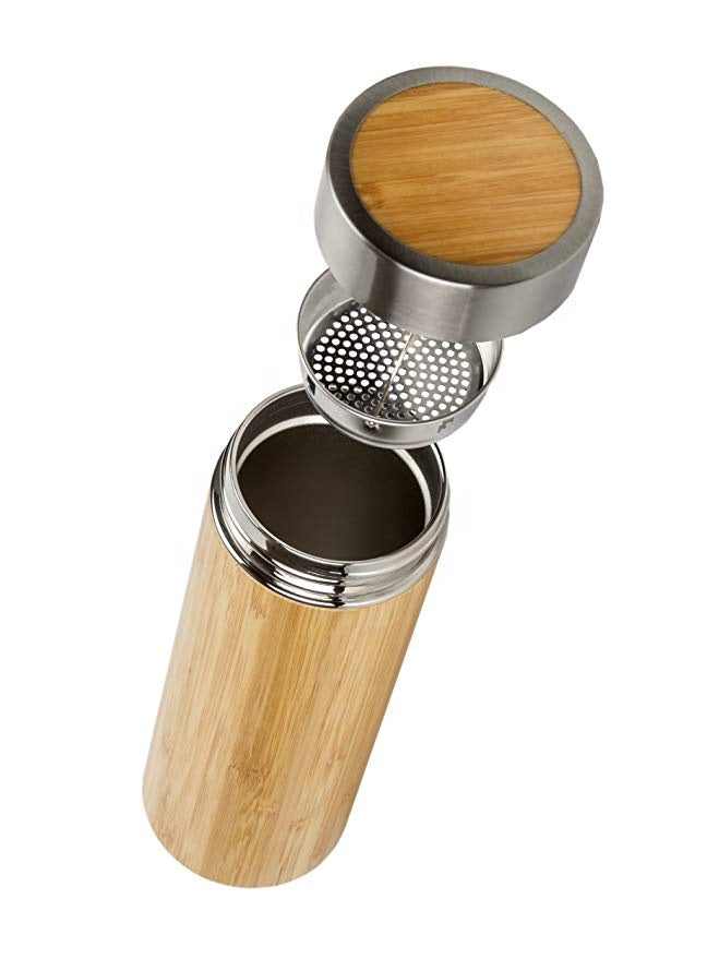 Personalized Bamboo Tumbler 15oz – Stainless Steel Engraved Bottle with Natural Bamboo Finish