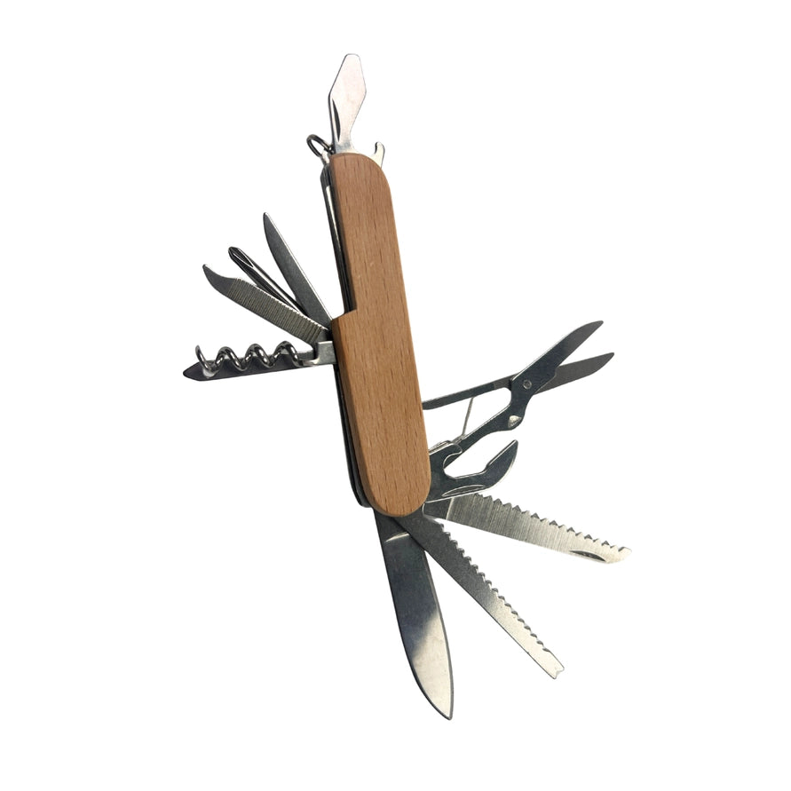 Personalized 11-in-1 Wood Handle Pocket Knife | Custom Engraved Multi Tool