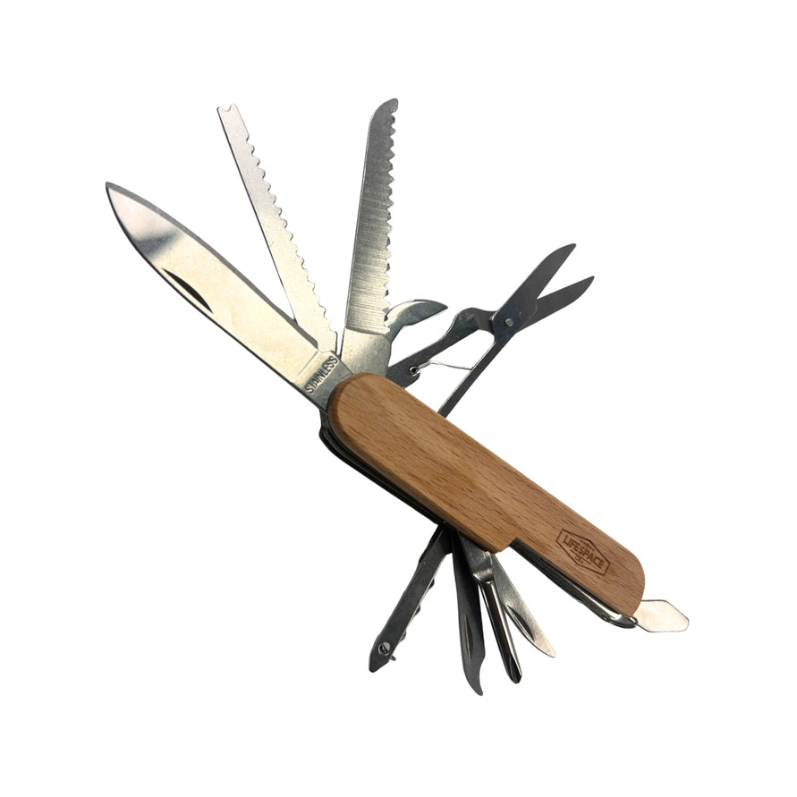Personalized 11-in-1 Wood Handle Pocket Knife | Custom Engraved Multi Tool