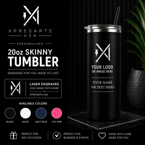 Personalized 20oz Powder Coated Skinny Tumbler | Custom Laser Engraved