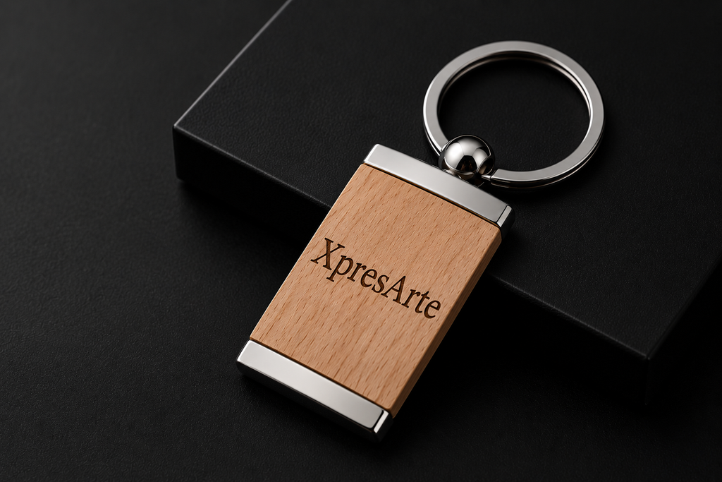 Personalized Wood & Metal Rectangle Keychain | Custom Engraved