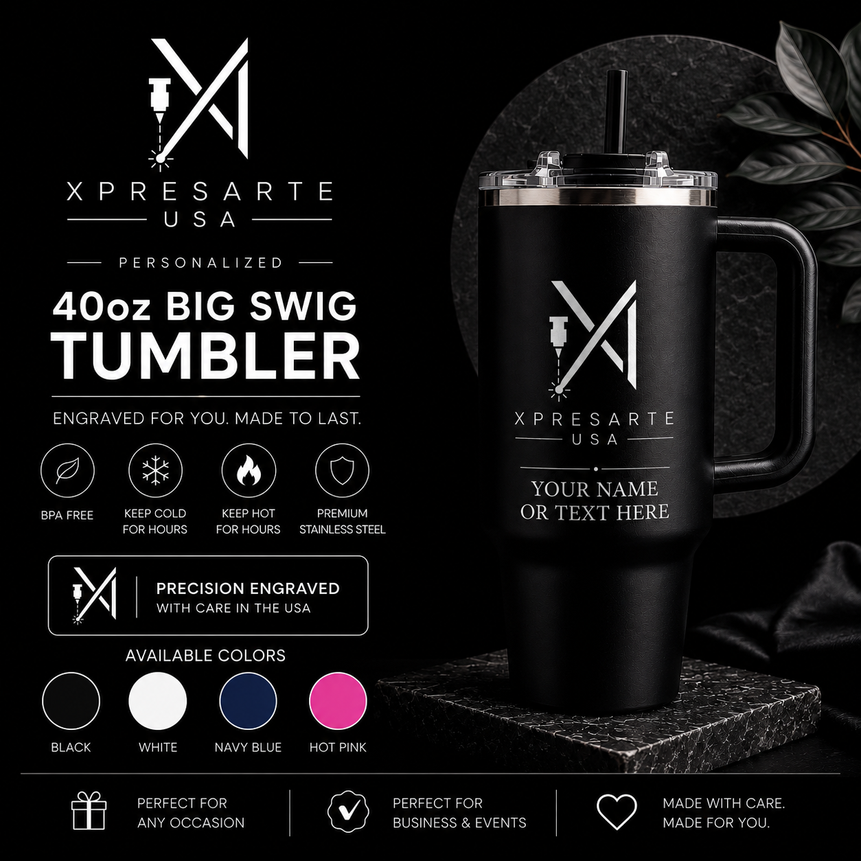 Personalized 40oz Big Swig Tumbler | Custom Laser Engraved