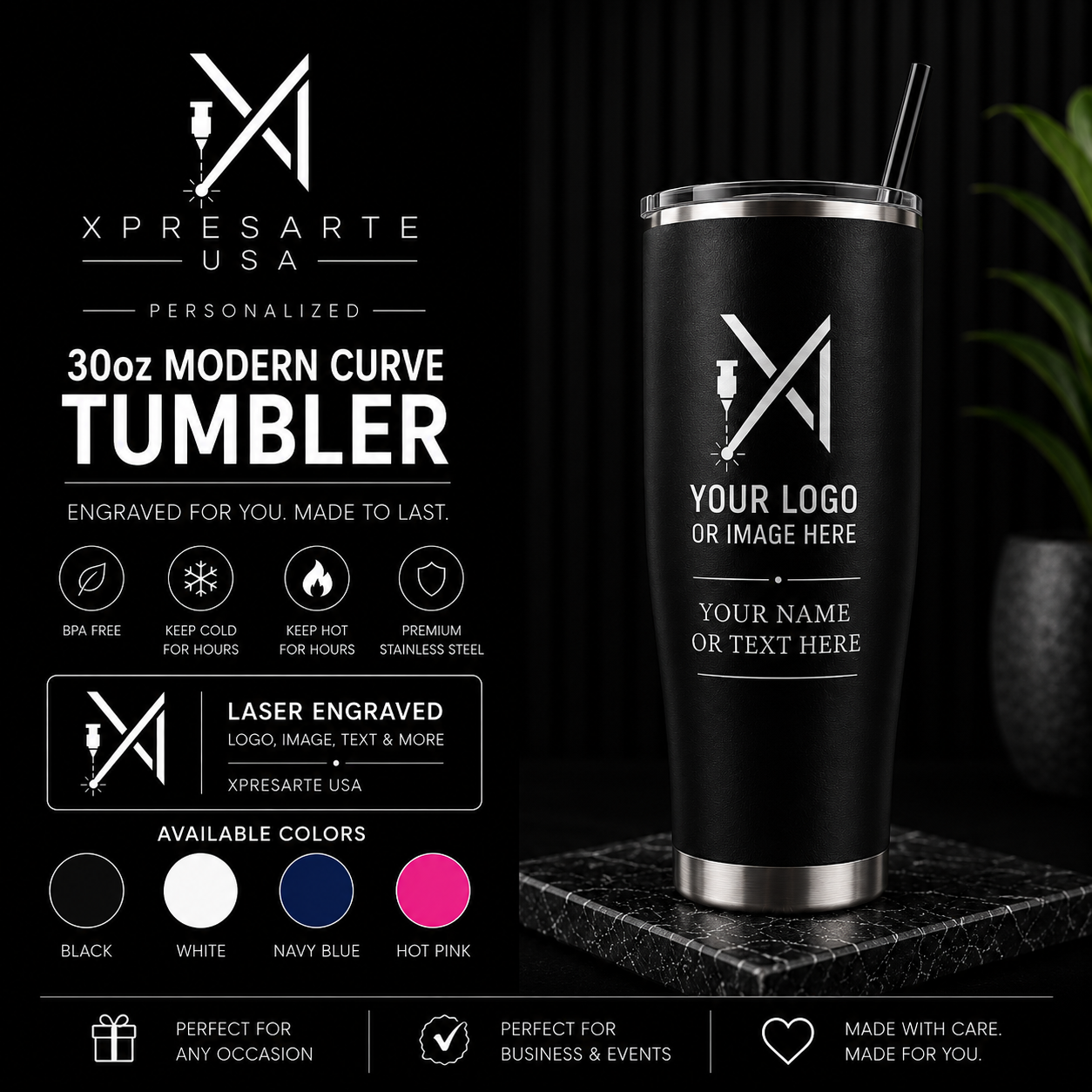 Personalized 30oz Modern Curve Tumbler | Custom Laser Engraved