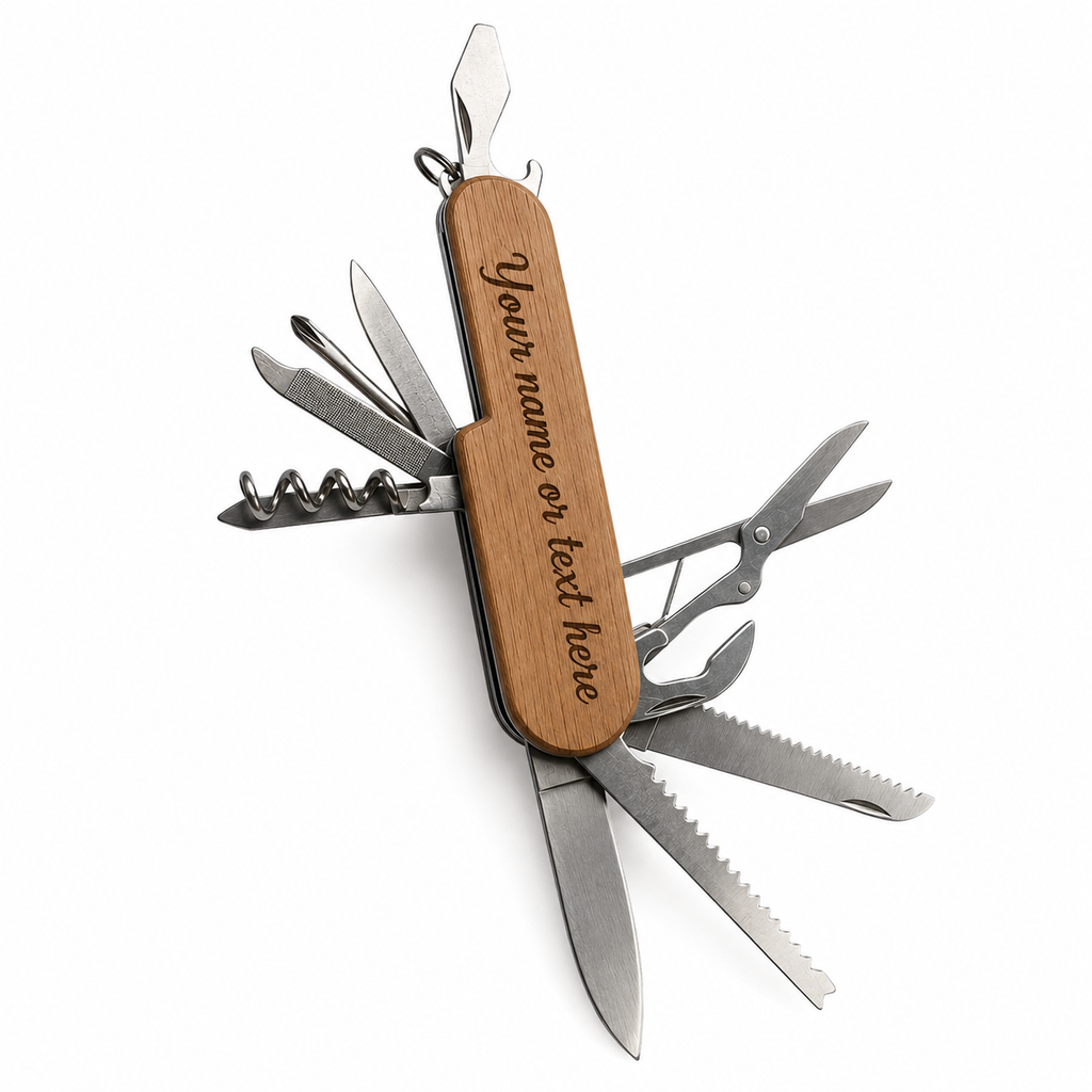 Personalized 11-in-1 Wood Handle Pocket Knife | Custom Engraved Multi Tool