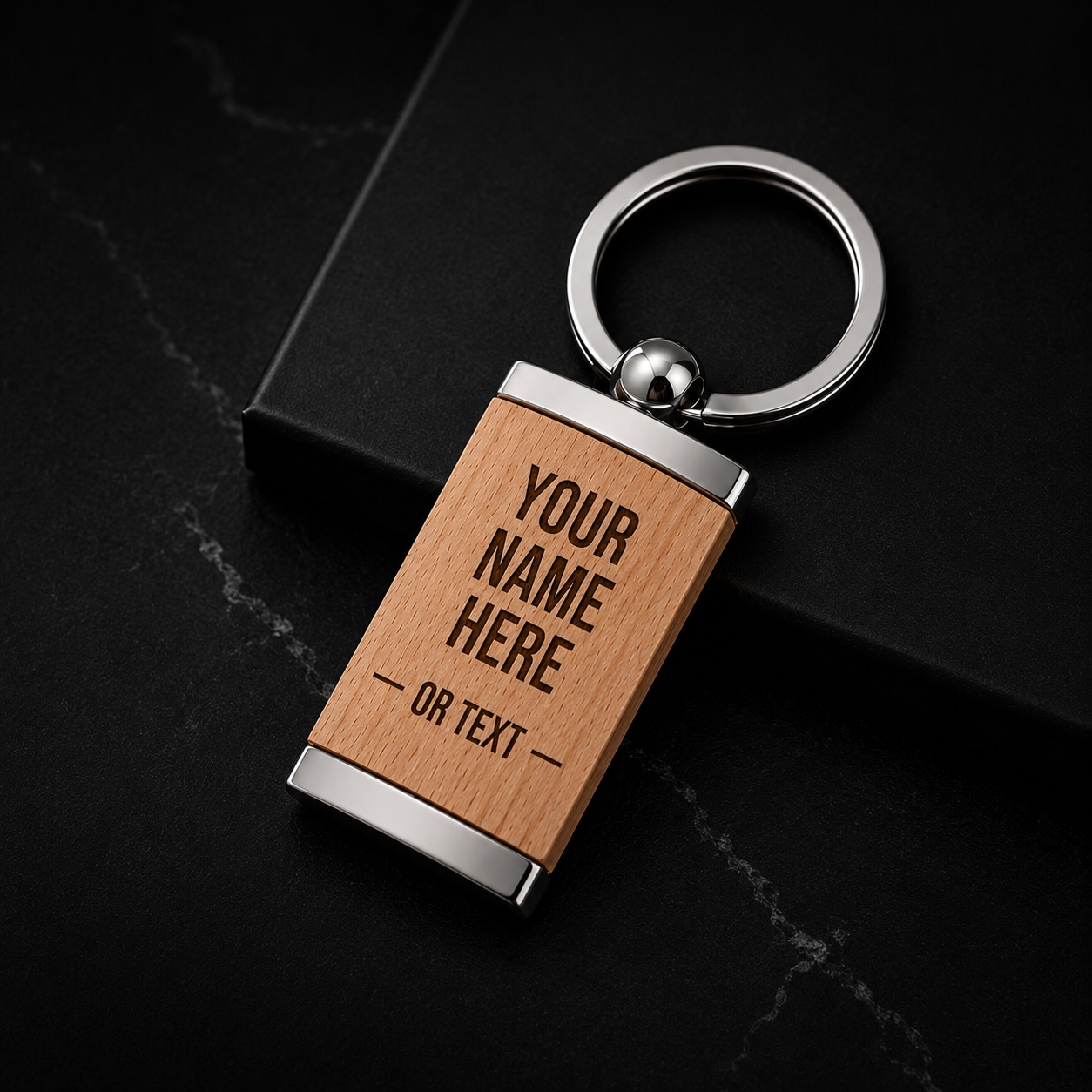 Personalized Wood & Metal Rectangle Keychain | Custom Engraved
