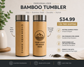 Personalized Bamboo Tumbler 15oz – Stainless Steel Engraved Bottle with Natural Bamboo Finish