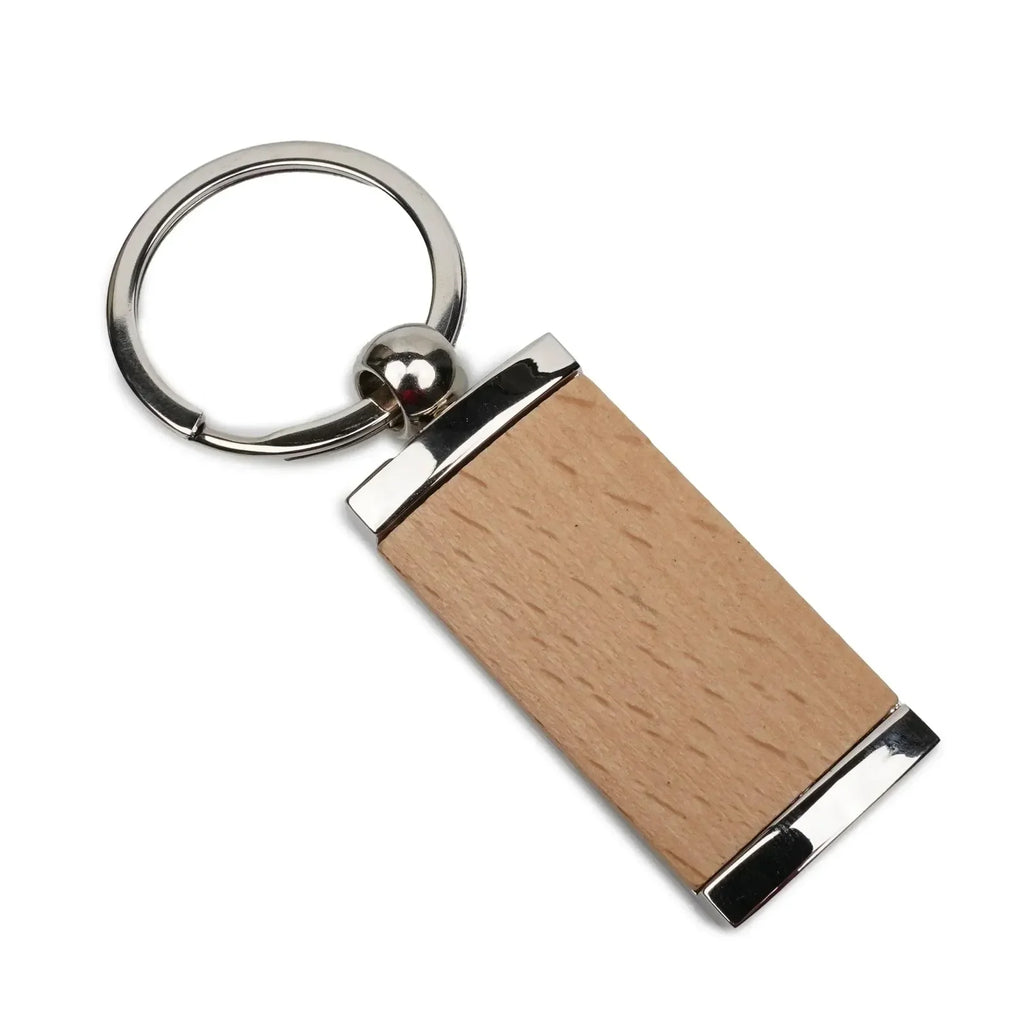 Personalized Wood & Metal Rectangle Keychain | Custom Engraved
